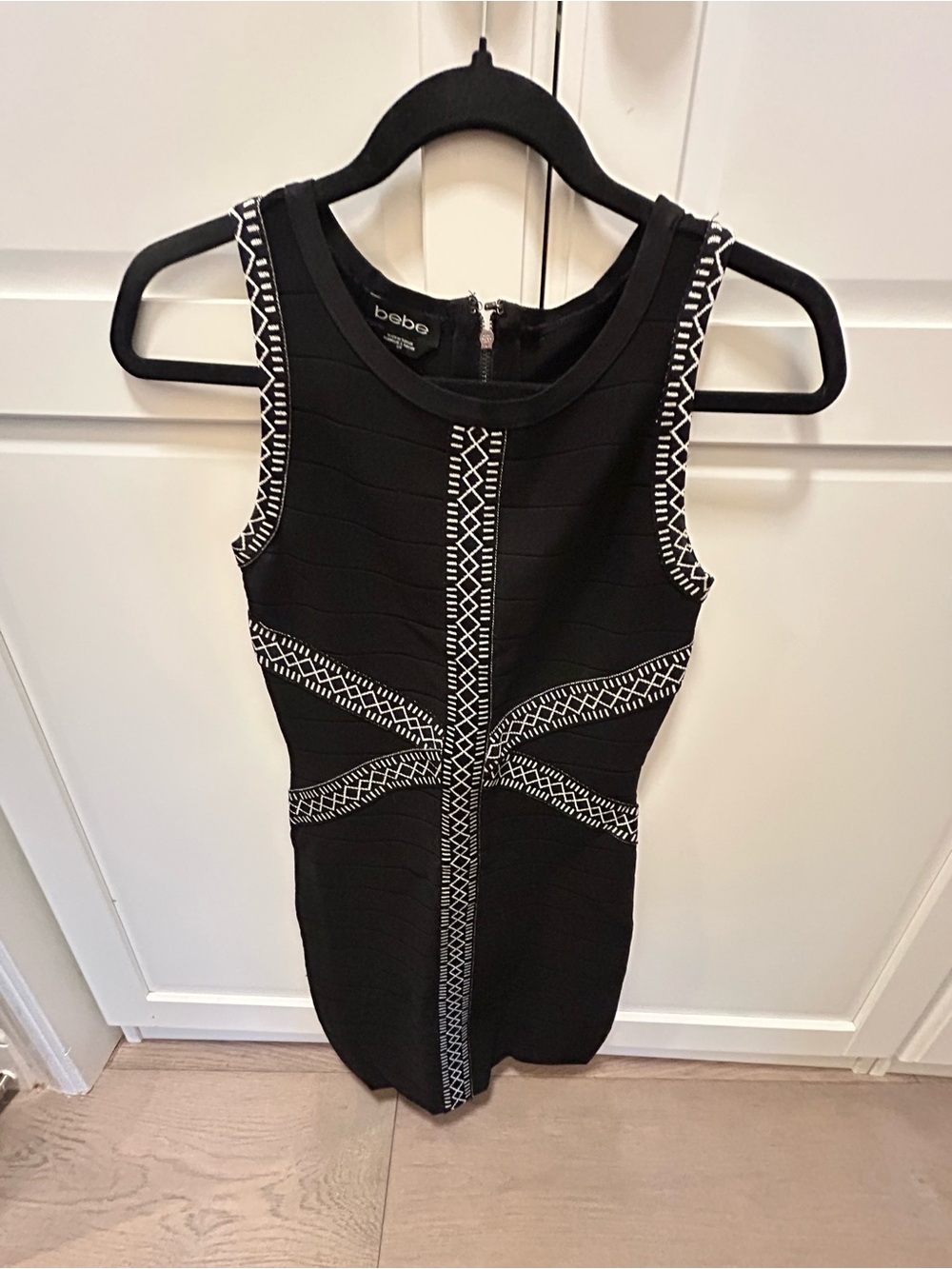 bebe Black Tank Dress with White Geometric Trim